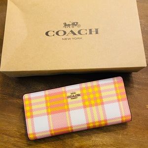 NWT Coach wallet. Pink and yellow plaid.